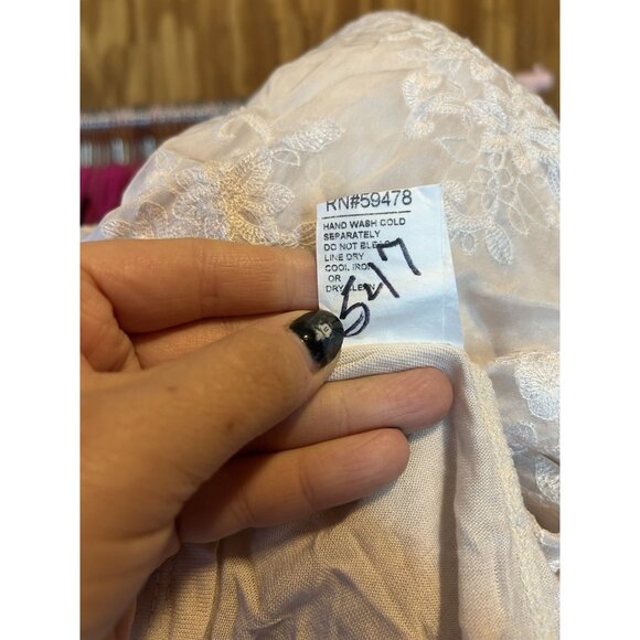 Angela Moda Pink Champagne Silk Blouse Floral Pink Embroidered Silk ITALY Sz L - Picture 10 of 10